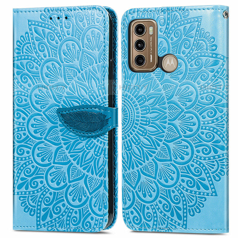 Funda de Cuero Cartera con Soporte Patron de Moda Carcasa S04D para Motorola Moto G40 Fusion Azul