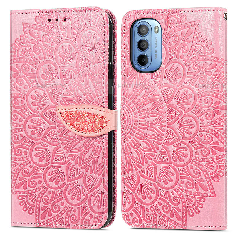 Funda de Cuero Cartera con Soporte Patron de Moda Carcasa S04D para Motorola Moto G41 Oro Rosa