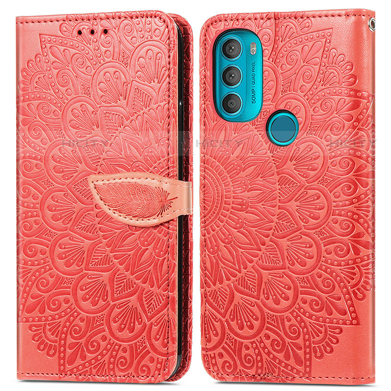 Funda de Cuero Cartera con Soporte Patron de Moda Carcasa S04D para Motorola Moto G71 5G Rojo