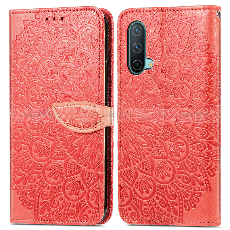 Funda de Cuero Cartera con Soporte Patron de Moda Carcasa S04D para OnePlus Nord CE 5G Rojo