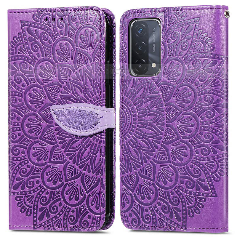 Funda de Cuero Cartera con Soporte Patron de Moda Carcasa S04D para OnePlus Nord N200 5G Morado