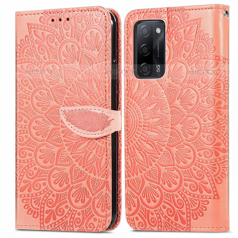 Funda de Cuero Cartera con Soporte Patron de Moda Carcasa S04D para Oppo A53s 5G Naranja