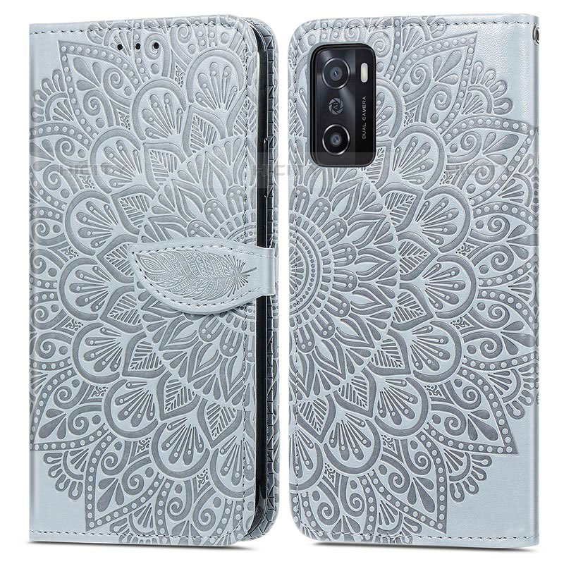 Funda de Cuero Cartera con Soporte Patron de Moda Carcasa S04D para Oppo A55S 5G Gris