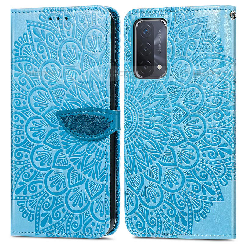 Funda de Cuero Cartera con Soporte Patron de Moda Carcasa S04D para Oppo A93 5G Azul