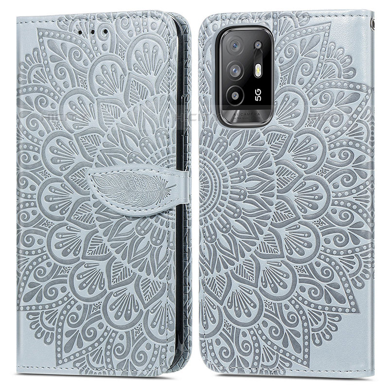 Funda de Cuero Cartera con Soporte Patron de Moda Carcasa S04D para Oppo A95 5G Gris