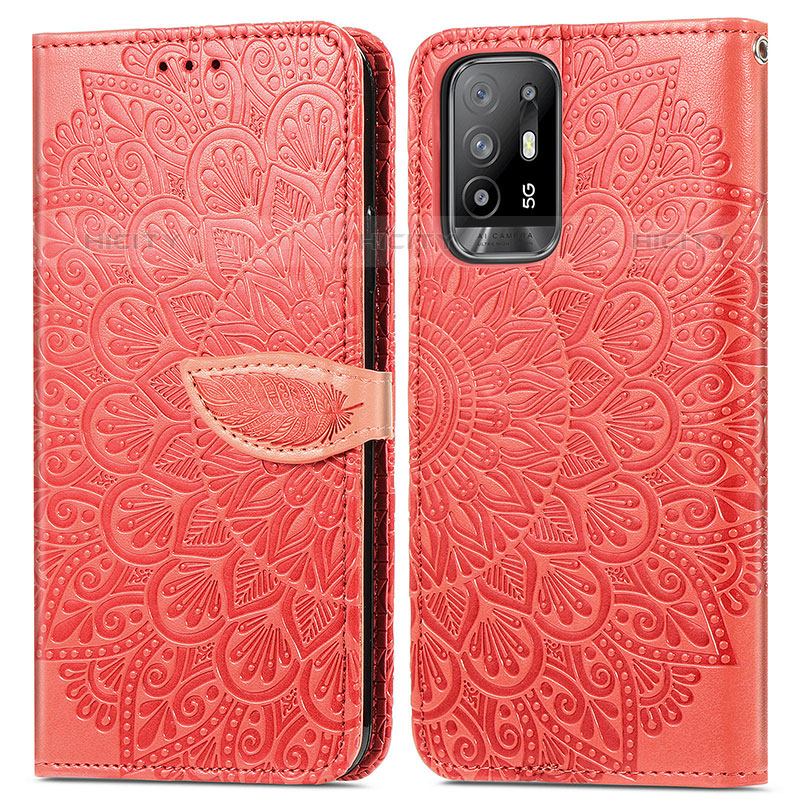 Funda de Cuero Cartera con Soporte Patron de Moda Carcasa S04D para Oppo A95 5G Rojo