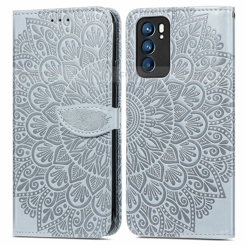 Funda de Cuero Cartera con Soporte Patron de Moda Carcasa S04D para Oppo Reno6 5G Gris