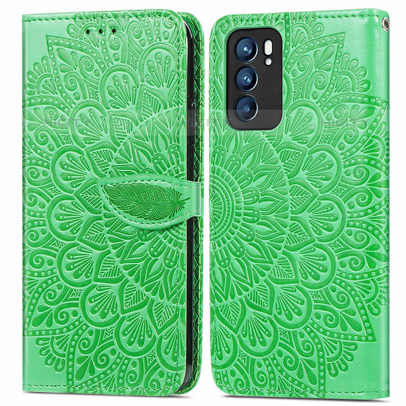 Funda de Cuero Cartera con Soporte Patron de Moda Carcasa S04D para Oppo Reno6 5G Verde