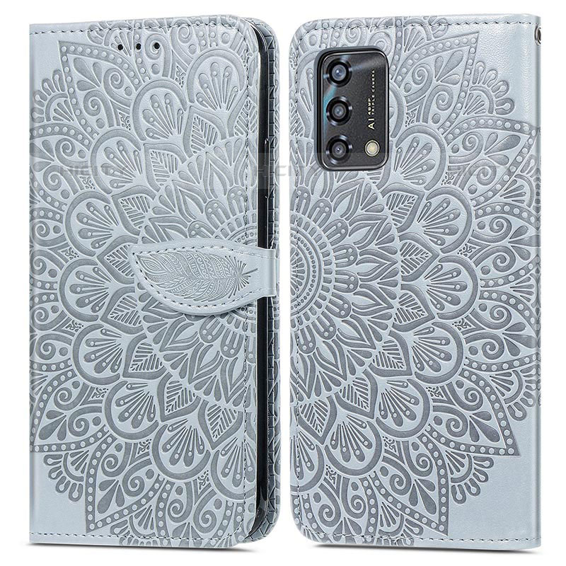 Funda de Cuero Cartera con Soporte Patron de Moda Carcasa S04D para Oppo Reno6 Lite Gris