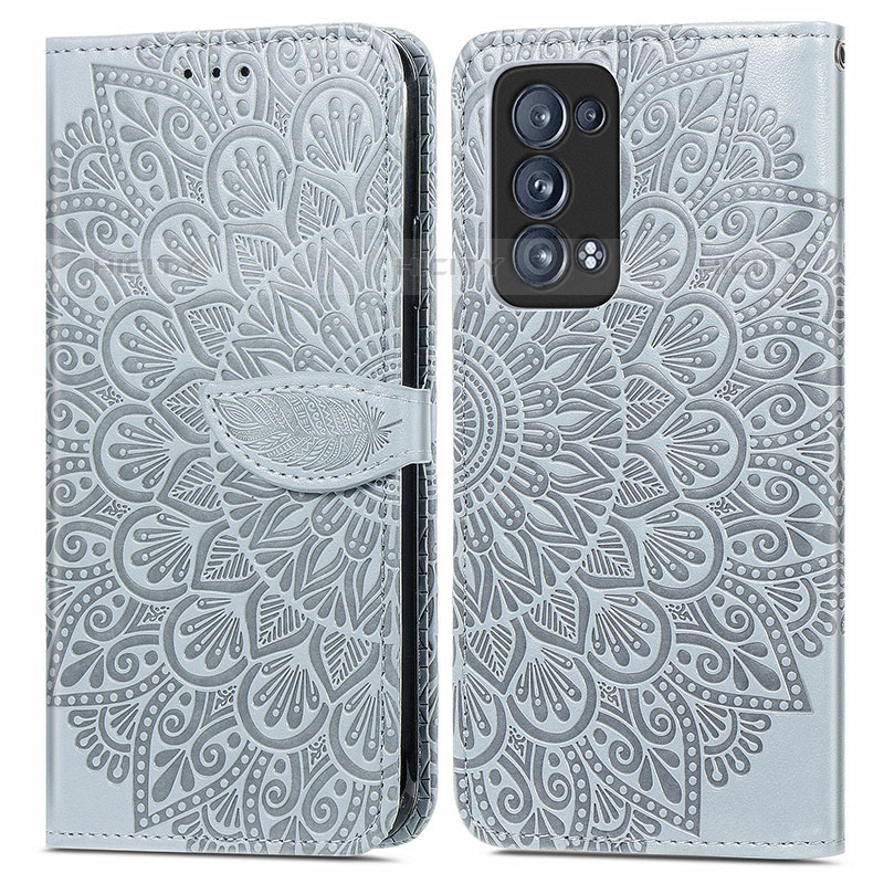 Funda de Cuero Cartera con Soporte Patron de Moda Carcasa S04D para Oppo Reno6 Pro 5G Gris