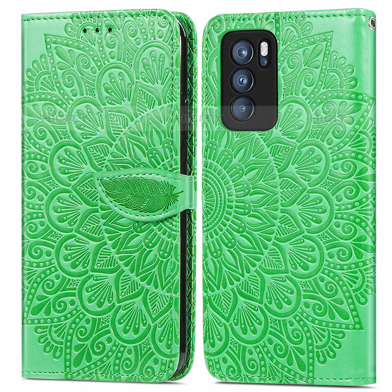 Funda de Cuero Cartera con Soporte Patron de Moda Carcasa S04D para Oppo Reno6 Pro 5G India Verde