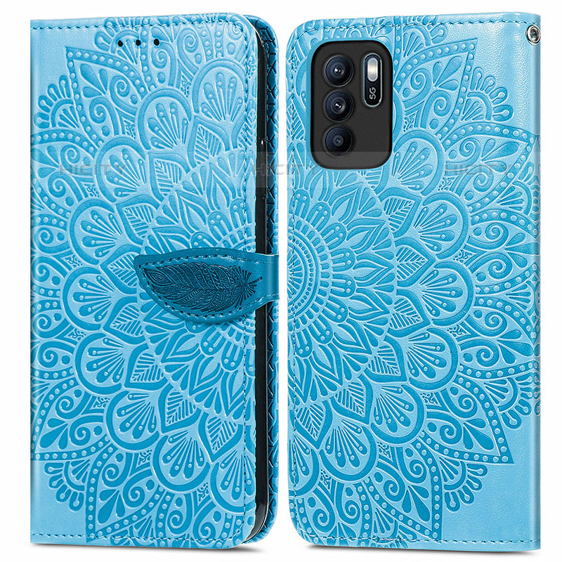 Funda de Cuero Cartera con Soporte Patron de Moda Carcasa S04D para Oppo Reno6 Z 5G Azul