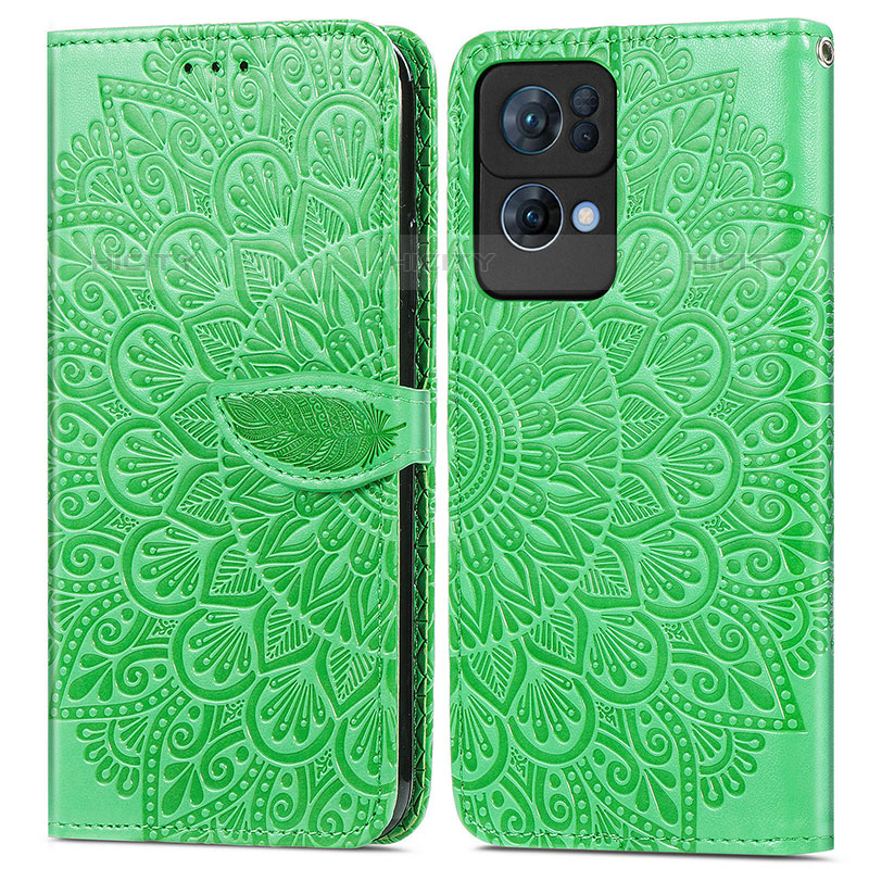 Funda de Cuero Cartera con Soporte Patron de Moda Carcasa S04D para Oppo Reno7 Pro 5G Verde