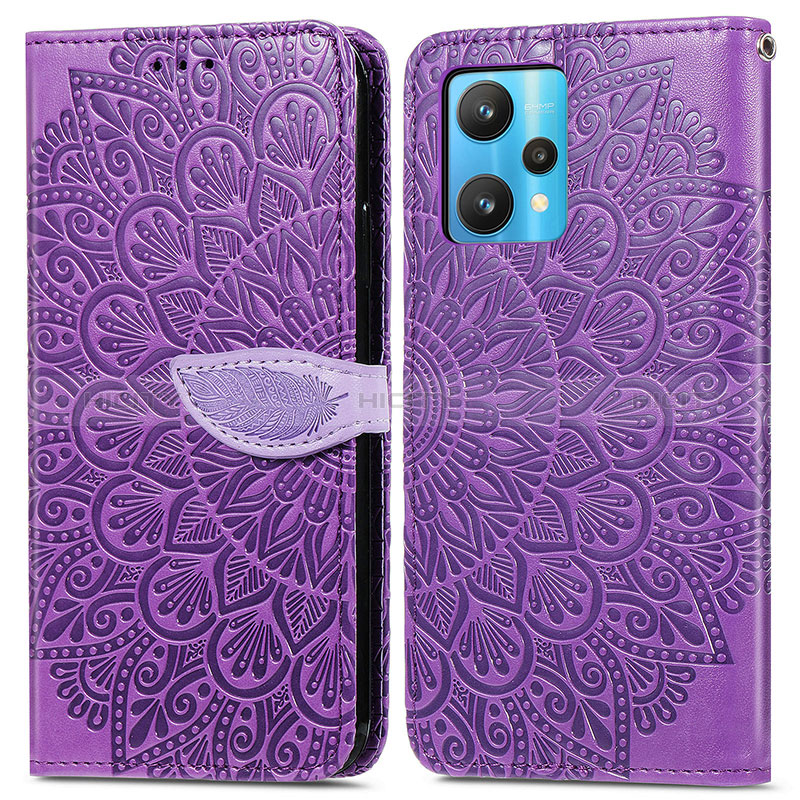 Funda de Cuero Cartera con Soporte Patron de Moda Carcasa S04D para Realme 9 5G Morado