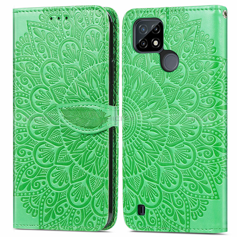 Funda de Cuero Cartera con Soporte Patron de Moda Carcasa S04D para Realme C21 Verde