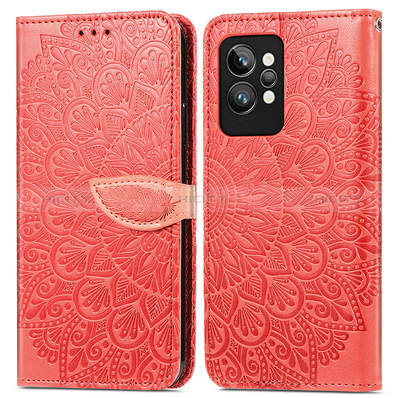 Funda de Cuero Cartera con Soporte Patron de Moda Carcasa S04D para Realme GT2 Pro 5G Rojo