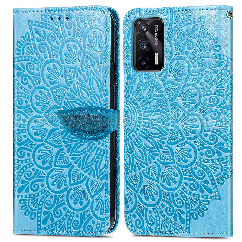 Funda de Cuero Cartera con Soporte Patron de Moda Carcasa S04D para Realme Q3 Pro 5G Azul