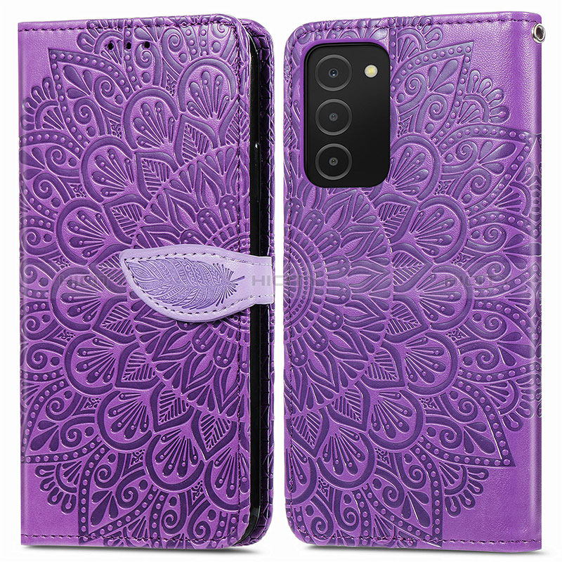 Funda de Cuero Cartera con Soporte Patron de Moda Carcasa S04D para Samsung Galaxy A02s Morado