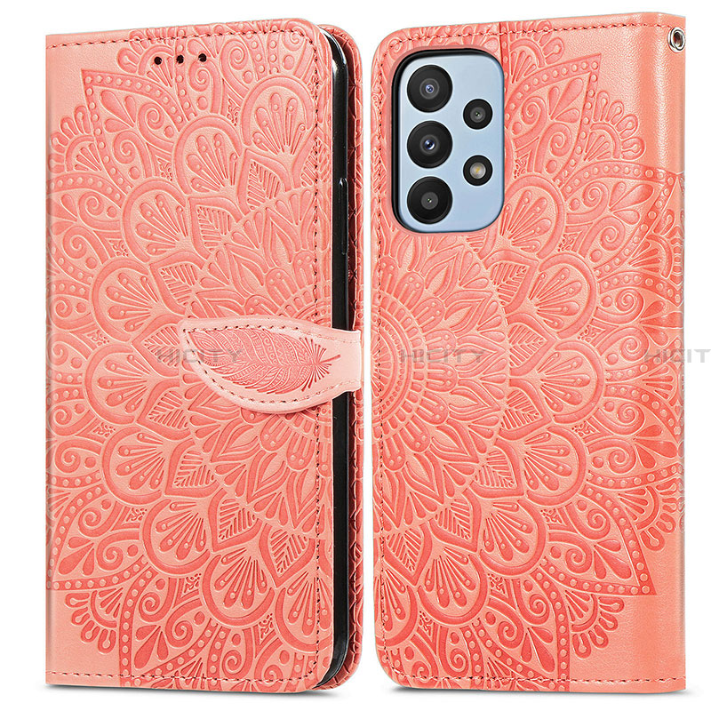 Funda de Cuero Cartera con Soporte Patron de Moda Carcasa S04D para Samsung Galaxy A23 4G Naranja