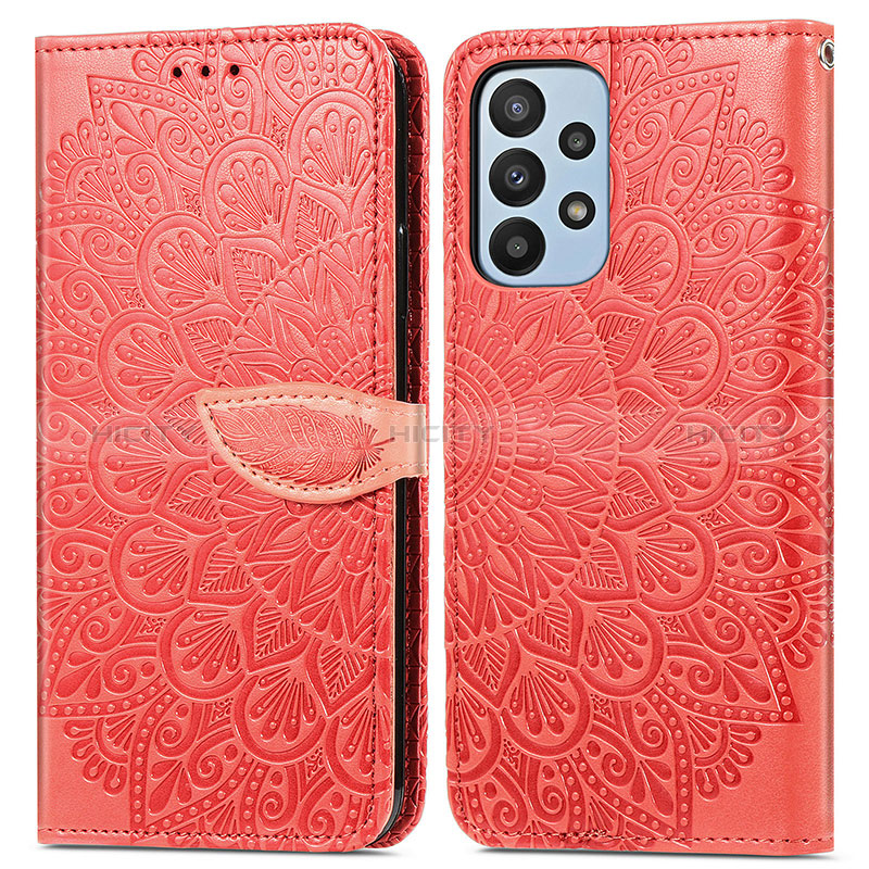 Funda de Cuero Cartera con Soporte Patron de Moda Carcasa S04D para Samsung Galaxy A23 5G Rojo