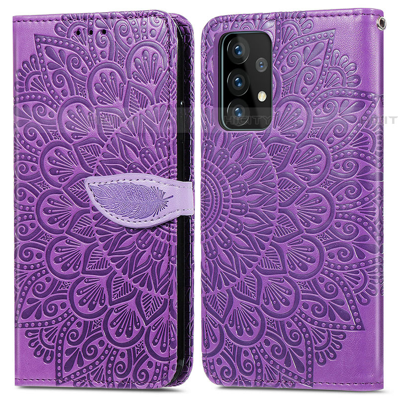 Funda de Cuero Cartera con Soporte Patron de Moda Carcasa S04D para Samsung Galaxy A52 4G Morado