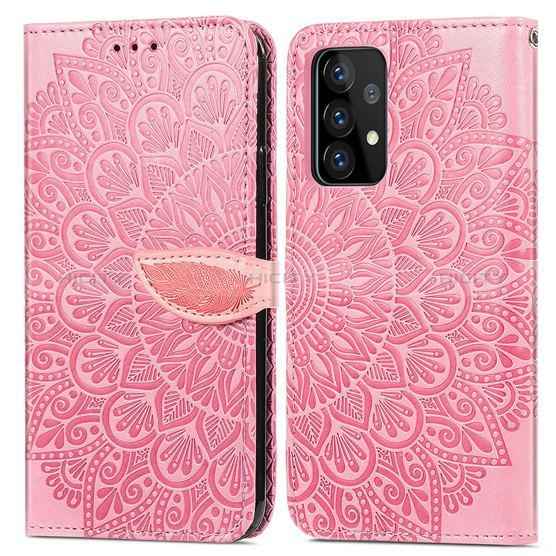 Funda de Cuero Cartera con Soporte Patron de Moda Carcasa S04D para Samsung Galaxy A52s 5G Oro Rosa