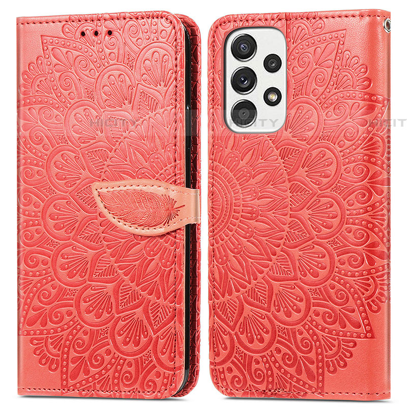 Funda de Cuero Cartera con Soporte Patron de Moda Carcasa S04D para Samsung Galaxy A53 5G Rojo