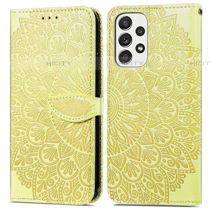 Funda de Cuero Cartera con Soporte Patron de Moda Carcasa S04D para Samsung Galaxy A73 5G Amarillo