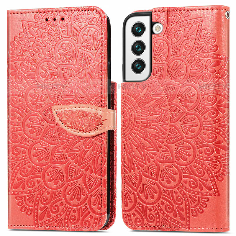 Funda de Cuero Cartera con Soporte Patron de Moda Carcasa S04D para Samsung Galaxy S21 5G Rojo