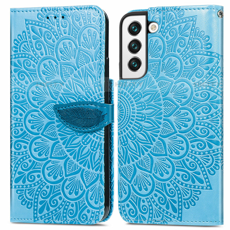 Funda de Cuero Cartera con Soporte Patron de Moda Carcasa S04D para Samsung Galaxy S22 Plus 5G Azul