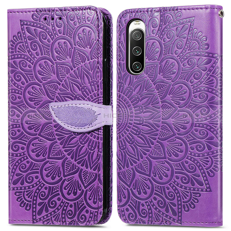 Funda de Cuero Cartera con Soporte Patron de Moda Carcasa S04D para Sony Xperia 10 IV SO-52C Morado