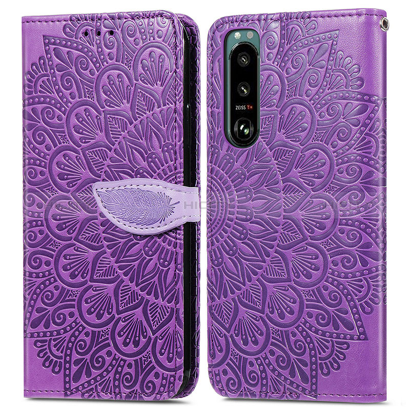 Funda de Cuero Cartera con Soporte Patron de Moda Carcasa S04D para Sony Xperia 5 IV Morado