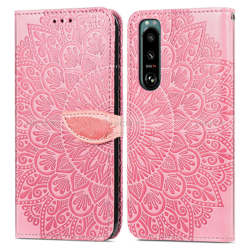 Funda de Cuero Cartera con Soporte Patron de Moda Carcasa S04D para Sony Xperia 5 IV Oro Rosa