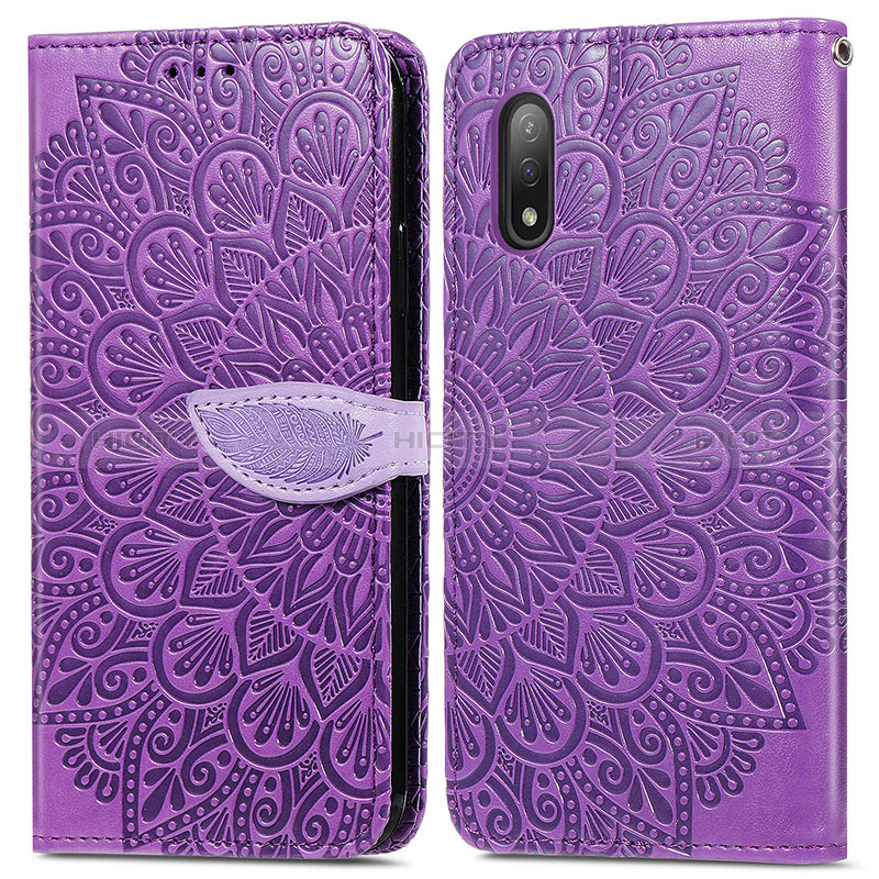 Funda de Cuero Cartera con Soporte Patron de Moda Carcasa S04D para Sony Xperia Ace II SO-41B Morado