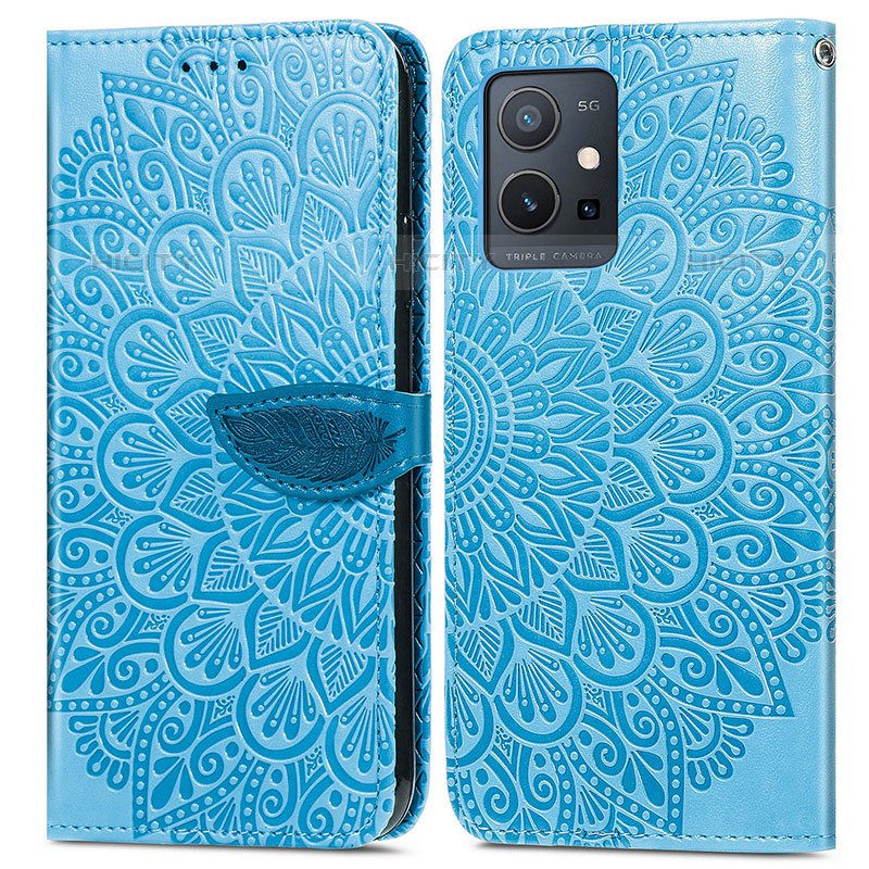 Funda de Cuero Cartera con Soporte Patron de Moda Carcasa S04D para Vivo iQOO Z6 5G Azul