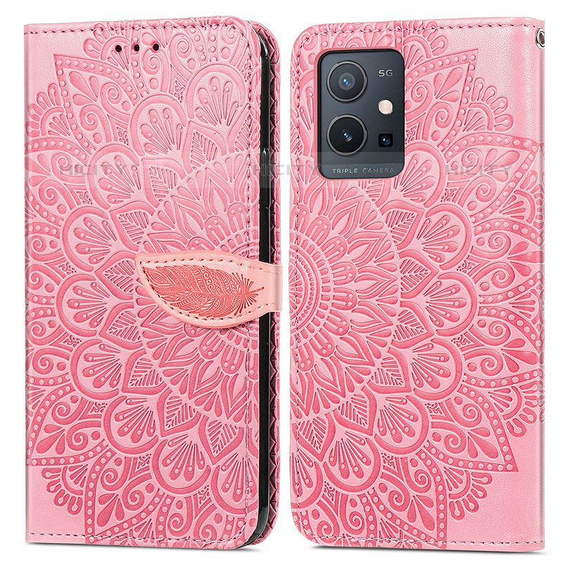 Funda de Cuero Cartera con Soporte Patron de Moda Carcasa S04D para Vivo iQOO Z6 5G Oro Rosa