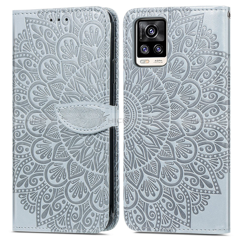 Funda de Cuero Cartera con Soporte Patron de Moda Carcasa S04D para Vivo V20 Gris