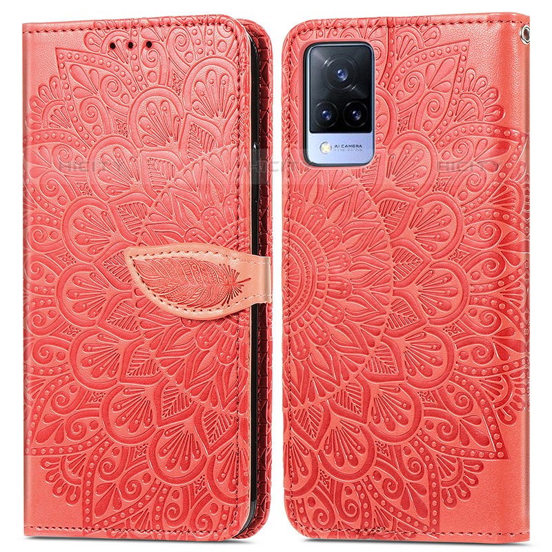 Funda de Cuero Cartera con Soporte Patron de Moda Carcasa S04D para Vivo V21s 5G Rojo