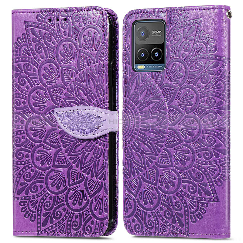 Funda de Cuero Cartera con Soporte Patron de Moda Carcasa S04D para Vivo Y21 Morado