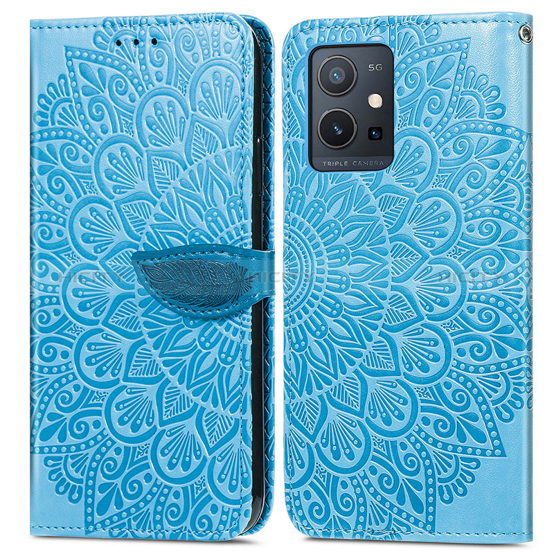 Funda de Cuero Cartera con Soporte Patron de Moda Carcasa S04D para Vivo Y33e 5G Azul