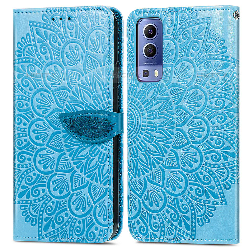 Funda de Cuero Cartera con Soporte Patron de Moda Carcasa S04D para Vivo Y52 5G Azul