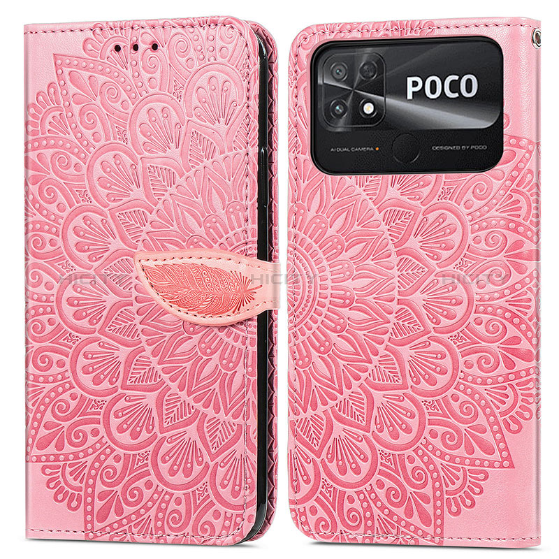 Funda de Cuero Cartera con Soporte Patron de Moda Carcasa S04D para Xiaomi Poco C40 Oro Rosa