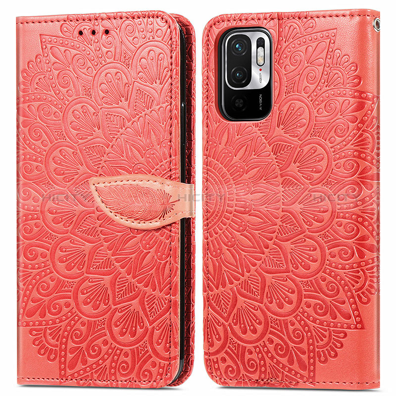 Funda de Cuero Cartera con Soporte Patron de Moda Carcasa S04D para Xiaomi POCO M3 Pro 5G Rojo