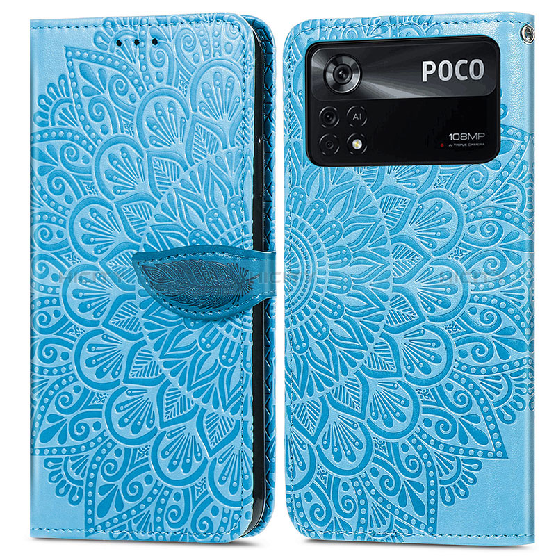 Funda de Cuero Cartera con Soporte Patron de Moda Carcasa S04D para Xiaomi Poco X4 Pro 5G Azul