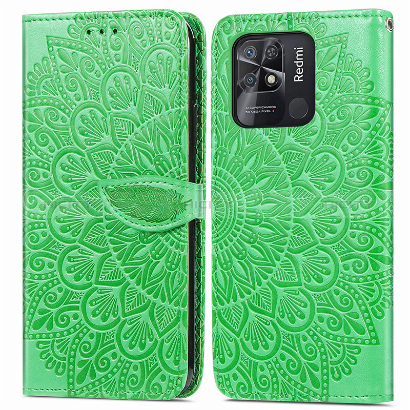 Funda de Cuero Cartera con Soporte Patron de Moda Carcasa S04D para Xiaomi Redmi 10 India Verde