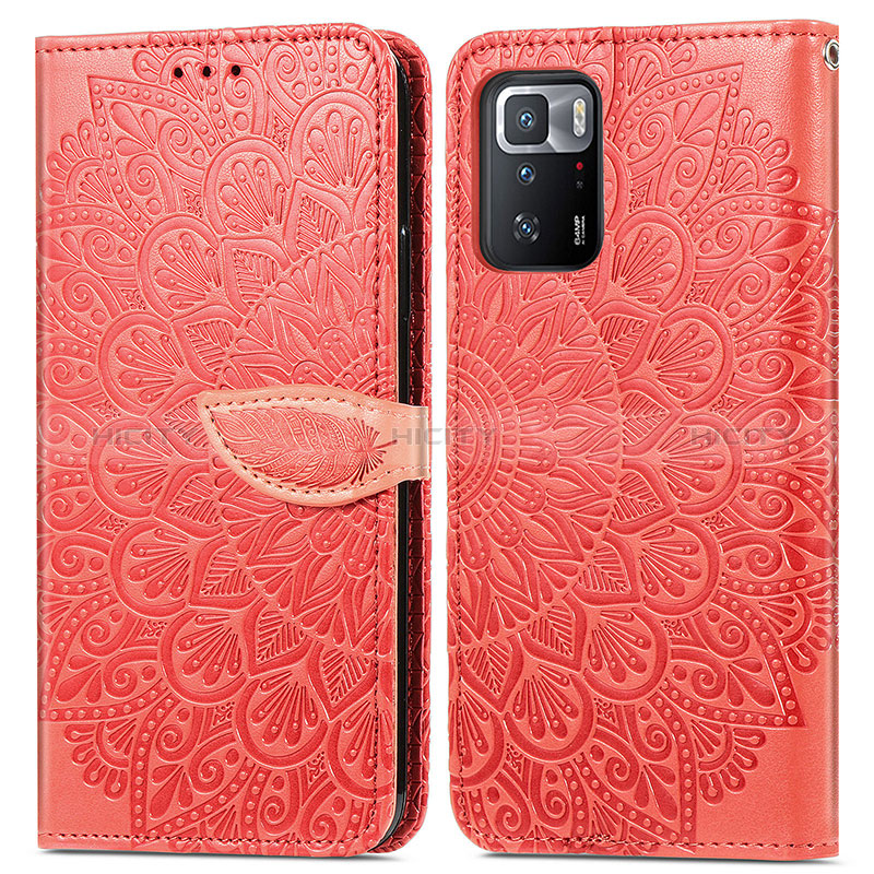 Funda de Cuero Cartera con Soporte Patron de Moda Carcasa S04D para Xiaomi Redmi Note 10 Pro 5G Rojo