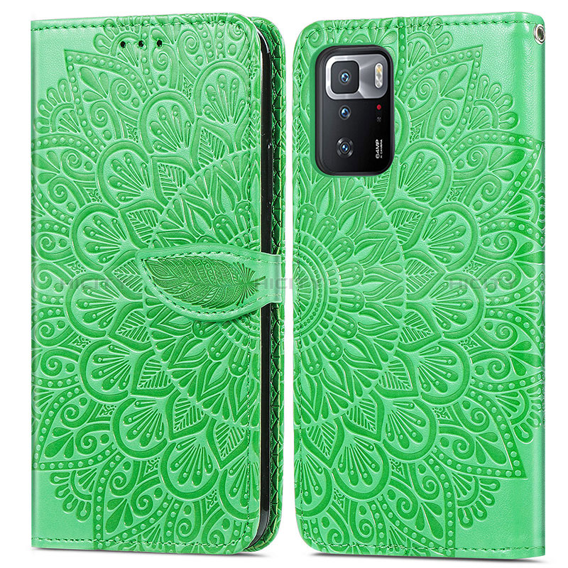 Funda de Cuero Cartera con Soporte Patron de Moda Carcasa S04D para Xiaomi Redmi Note 10 Pro 5G Verde