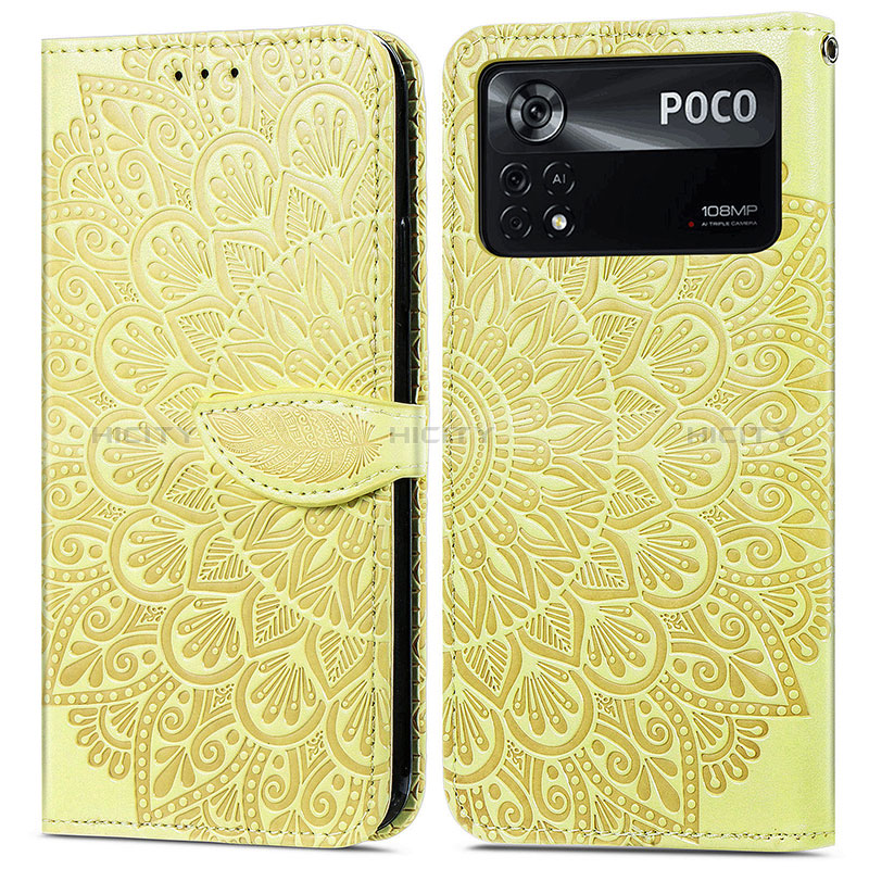 Funda de Cuero Cartera con Soporte Patron de Moda Carcasa S04D para Xiaomi Redmi Note 11E Pro 5G Amarillo