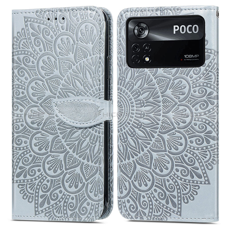 Funda de Cuero Cartera con Soporte Patron de Moda Carcasa S04D para Xiaomi Redmi Note 11E Pro 5G Gris