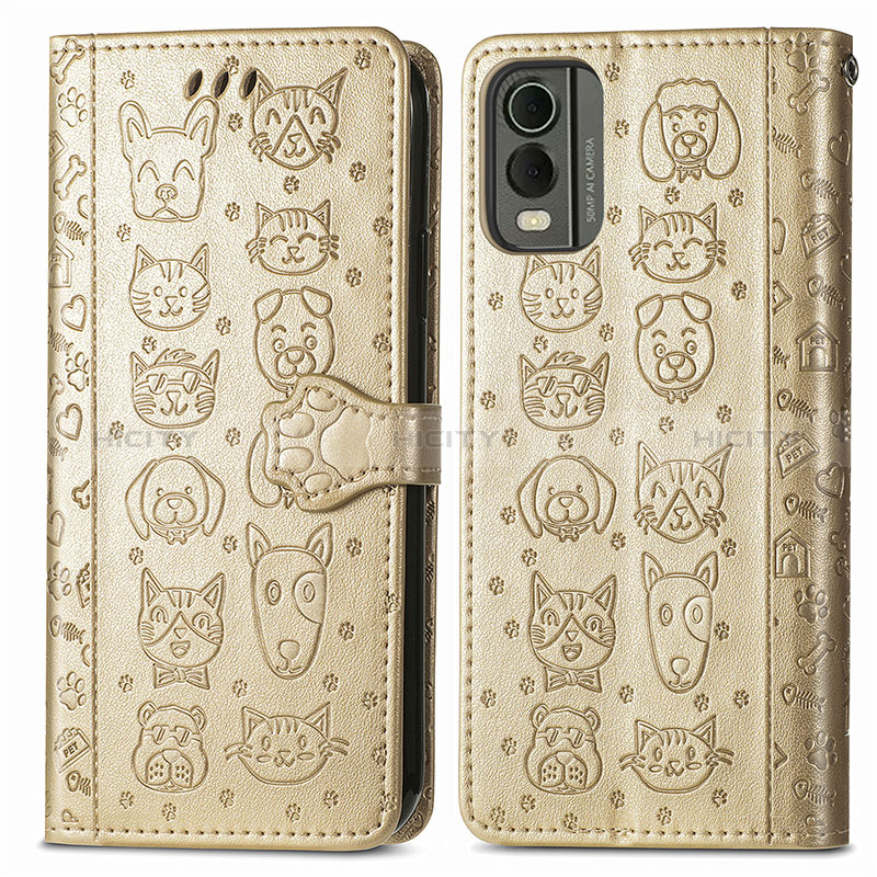 Funda de Cuero Cartera con Soporte Patron de Moda Carcasa S05D para Nokia C210 Oro